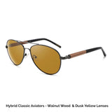 Classic Aviator Hybrid Acetate Frame Sunglasses with Real Wood Inlay & Polarized Lenses by WUDN