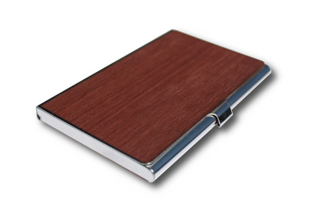 WUDN Wooden Business Card Holder Wallet, Holds 20 Cards, Built with Stainless Steel and Real Wood