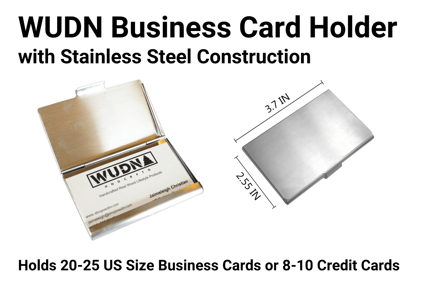 WUDN Wooden Business Card Holder Wallet, Holds 20 Cards, Built with Stainless Steel and Real Wood