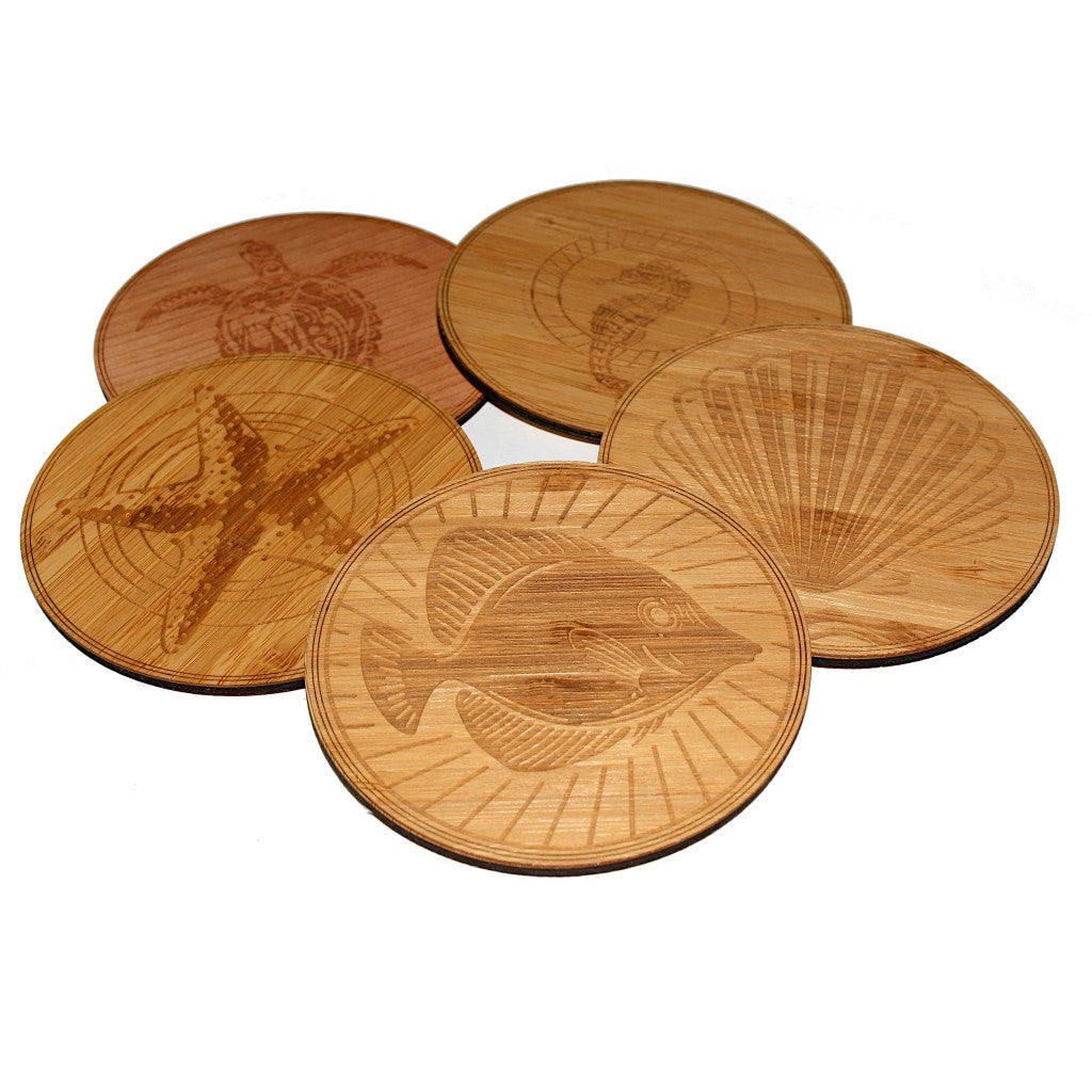 Customizable 4 Wood Coasters - 4-Pack Carmalized Bamboo / Circle
