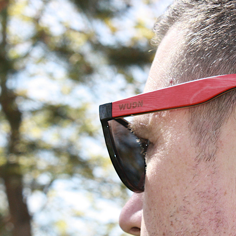 Hybrid Black Wanderer Sunglasses with Bluntslide Red Skatedeck Temple by WUDN