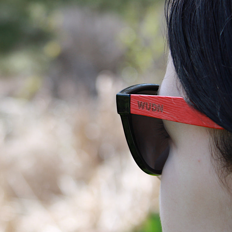 Hybrid Black Wanderer Sunglasses with Bluntslide Red Skatedeck Temple by WUDN