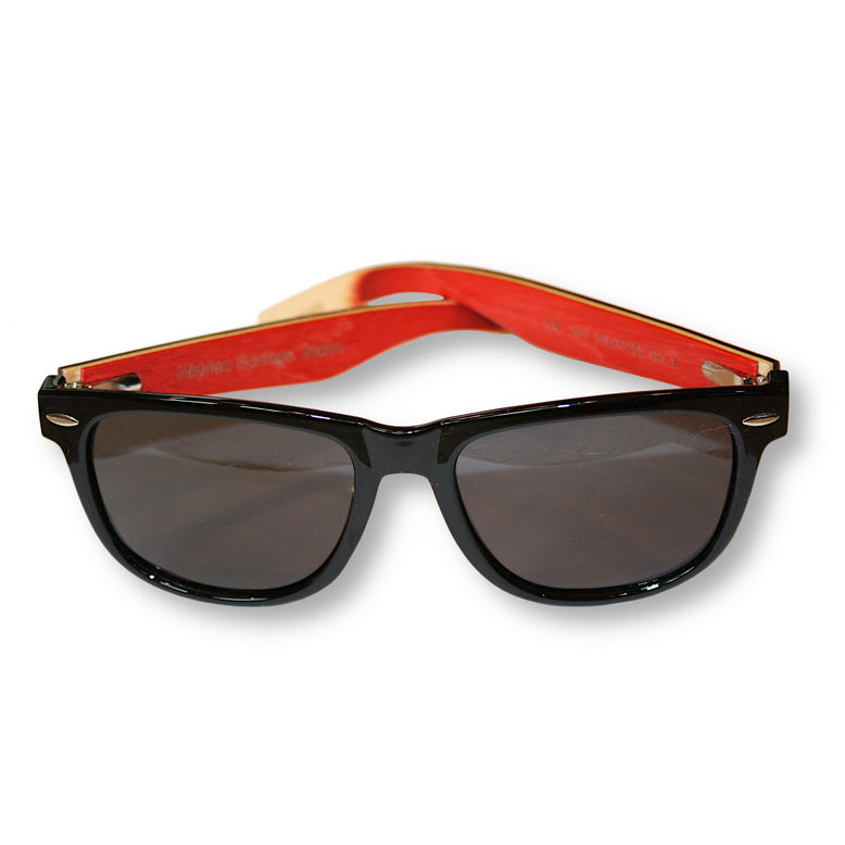 Hybrid Black Wanderer Sunglasses with Bluntslide Red Skatedeck Temple by WUDN