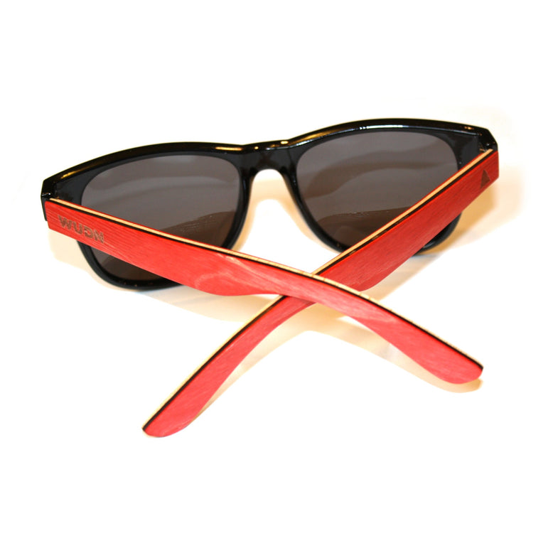 Hybrid Black Wanderer Sunglasses with Bluntslide Red Skatedeck Temple by WUDN