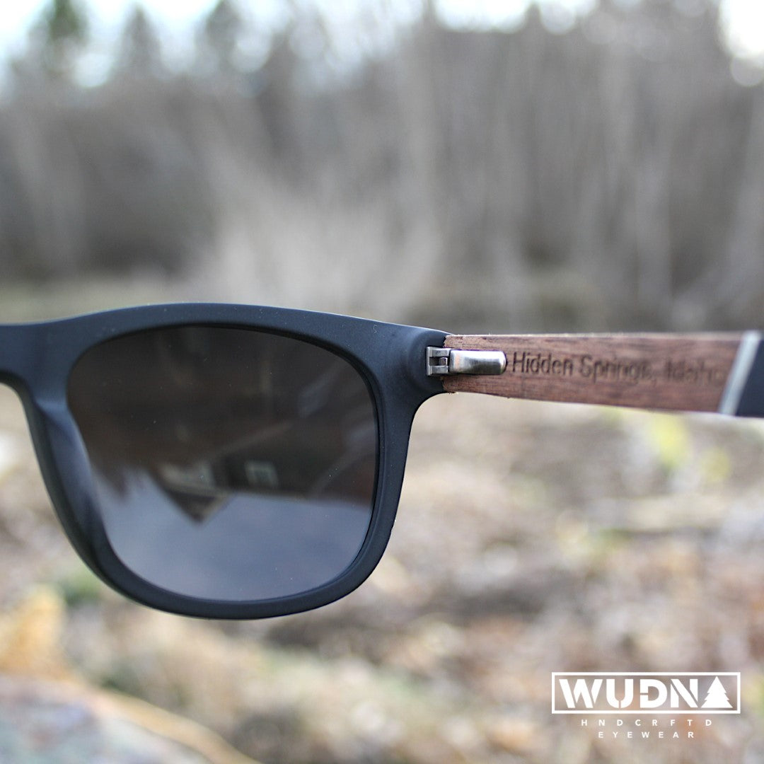 Classic Wanderer Hybrid Acetate Frame Sunglasses with Real Wood Inlay & Polarized Smoke Black Lenses by WUDN