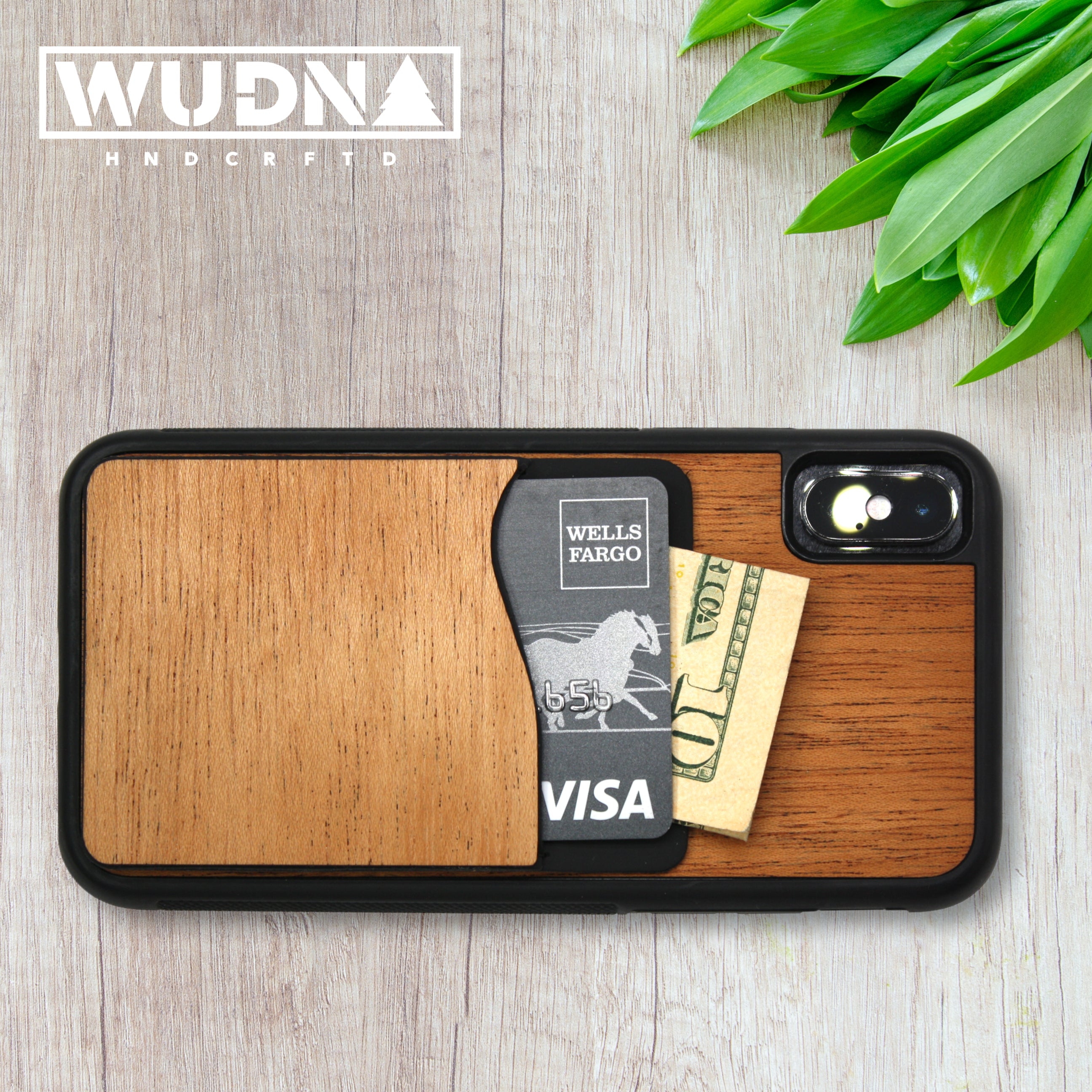 WUDN Wooden Business Card Holder Wallet, Holds 20 Cards, Built with Stainless Steel and Real Wood - Sawtooth Mountains Bamboo